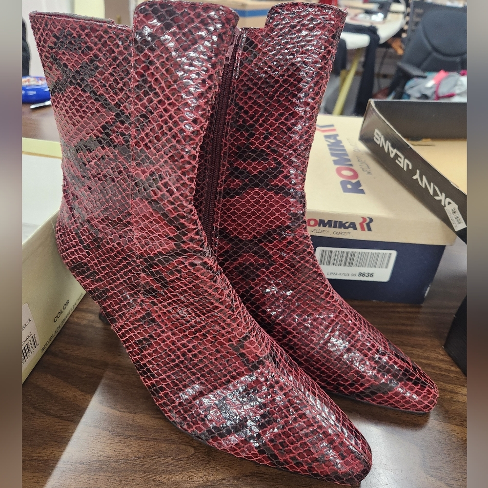 Annie Leather Red Snakeskin Ankle Boots 11